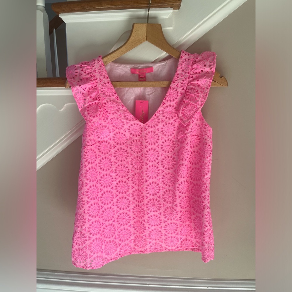 Lilly Pulitzer Pink Flutter Sleeve Blouse